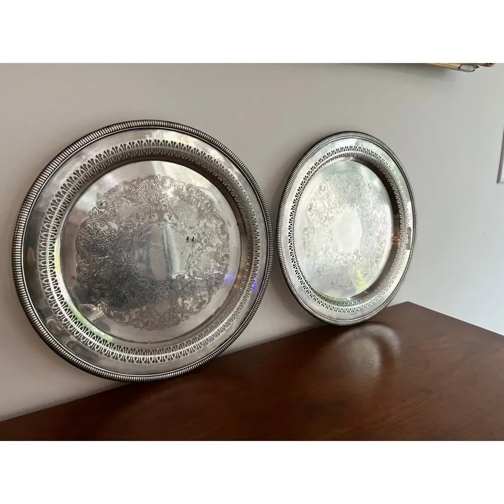 Two Vintage William Rogers Silverplate Tray Pattern 4271P 12 inch Serving Tray